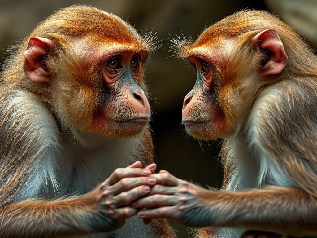 Fotografía detallada de macacos con mirada directa, detallada y realista