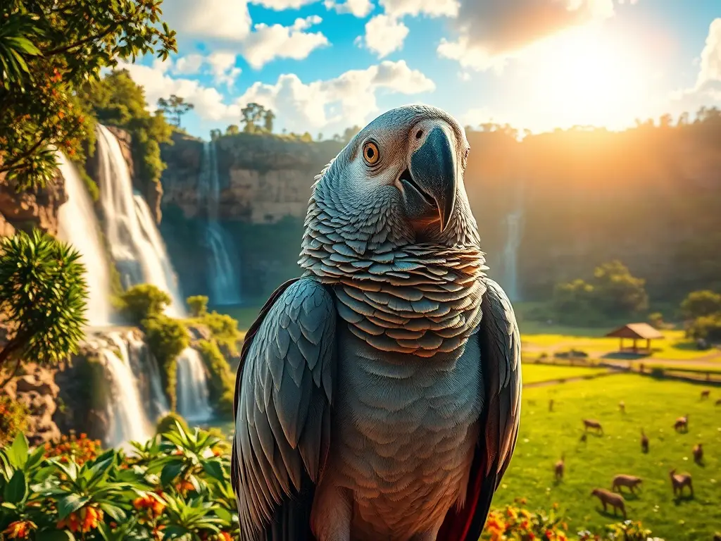 Es un retrato majestuoso de un Águila de Gris Africano