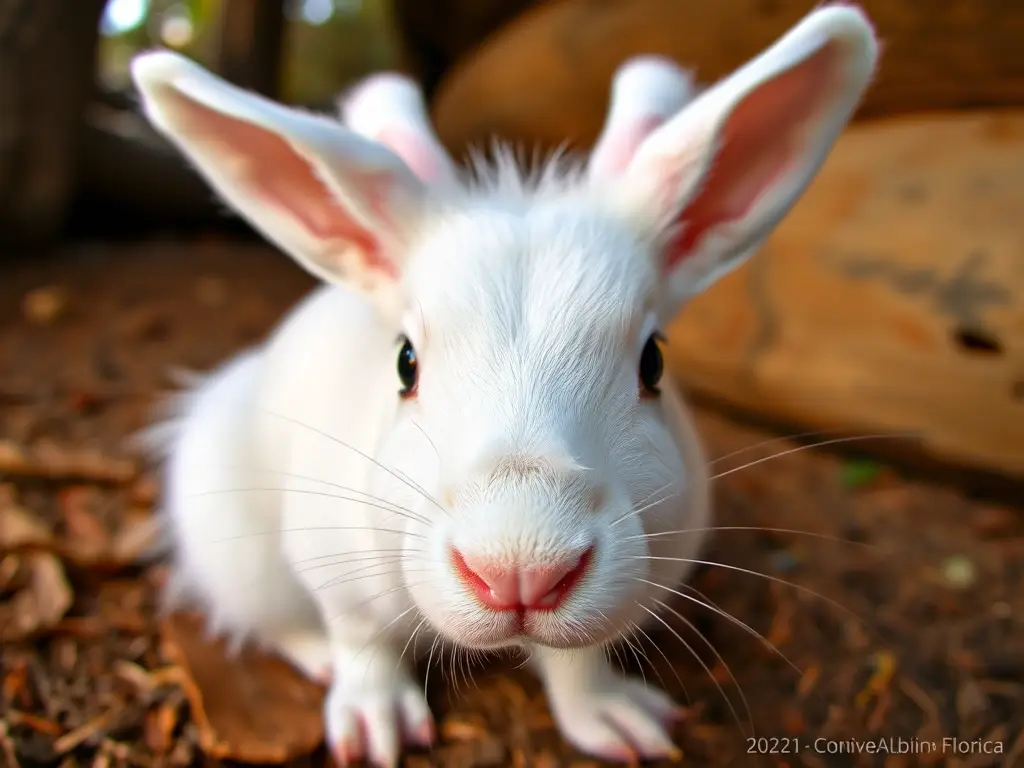 Fotografía realista de un conejo albino floridense