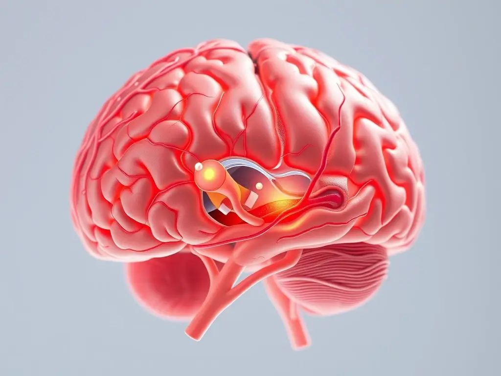 Imagen médica realista de cerebro con detalles anatómicos y áreas de potencial