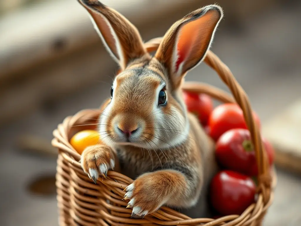 Imagen fotorealista deRabbit con cesta de fruta