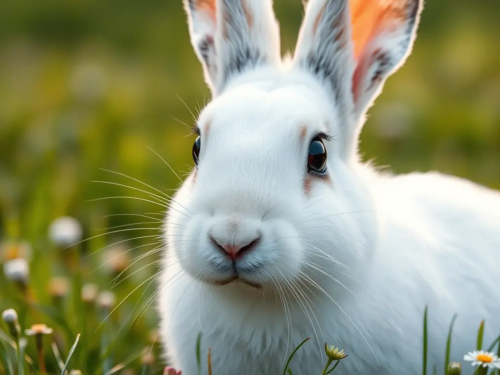 Retrato fotorrealista de conejo Hotot blanco
