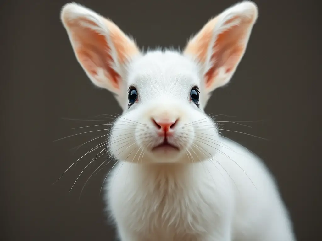Fotografía realista de un Conejo Hotot con ojos azules y concentración