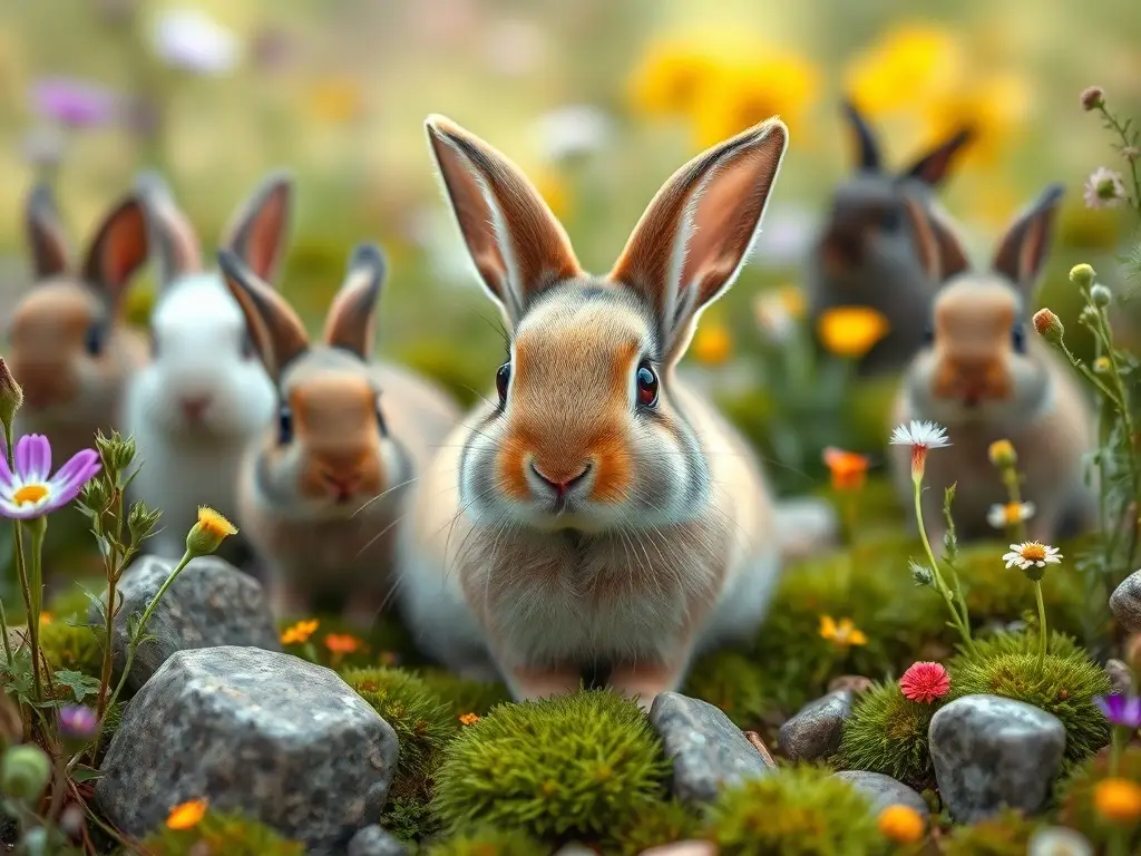 Conejo holandés realista en jardín miniatura