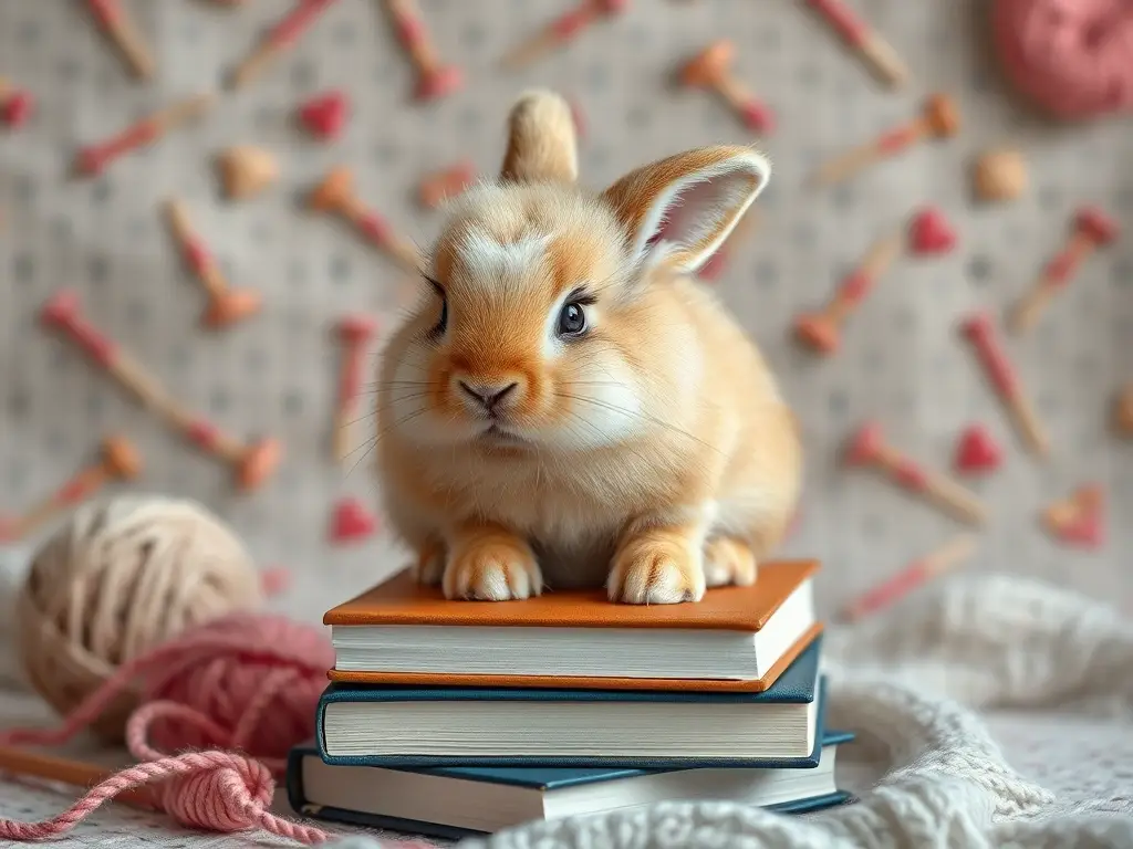 Foto realista de un conejo de cachemira minúsculo en un libro
