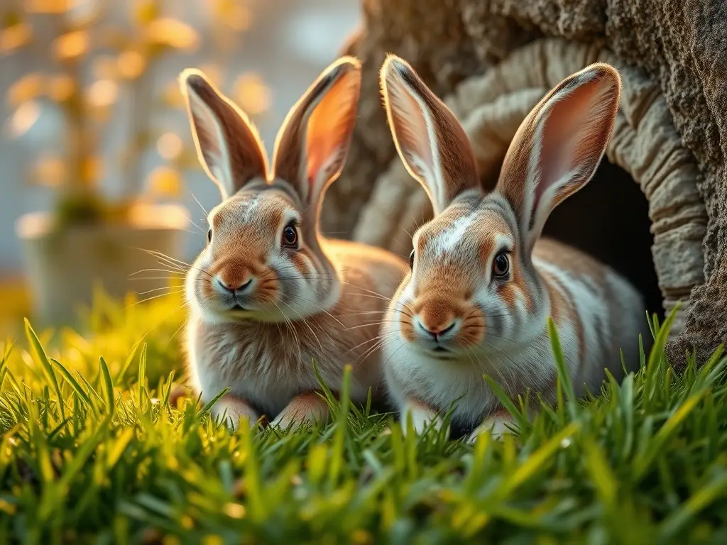 Pareja de conejos en hierba