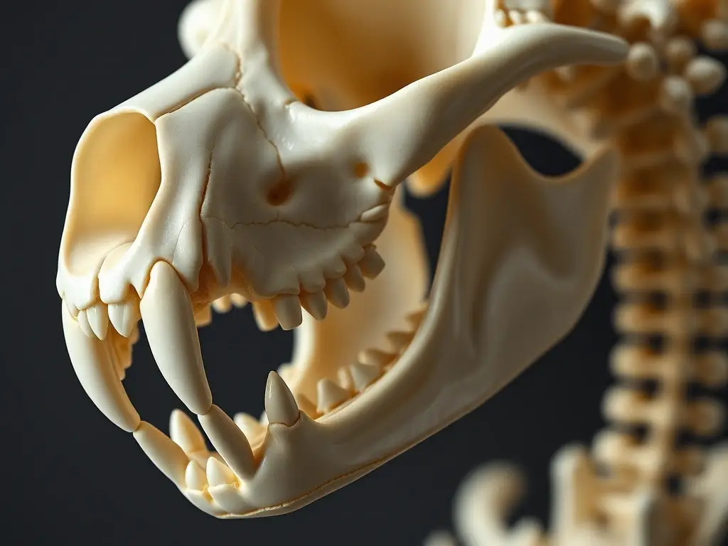 Imagen realista de un cráneo felino reconstruido en 8K con detalle