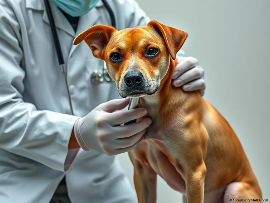 Fotografía realista del veterinario examinando la incontinencia urinaria de un perro