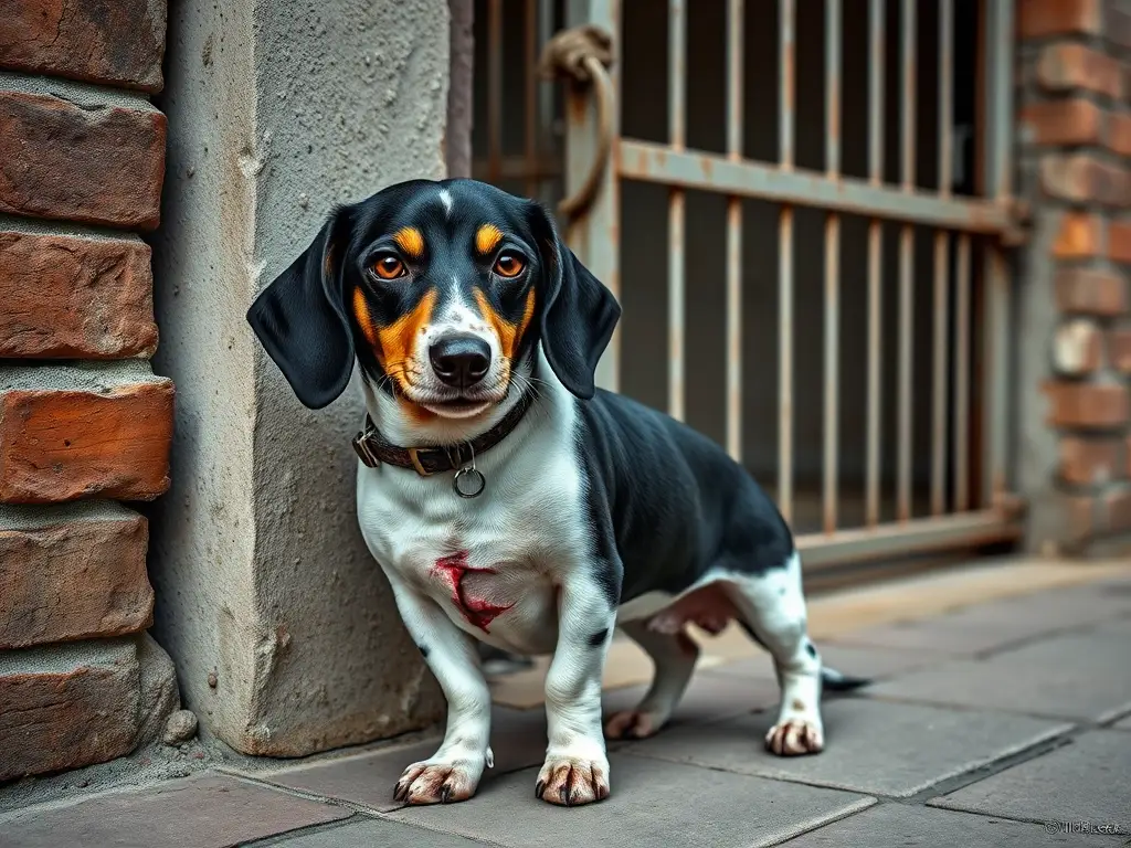 Foto realista del perro con fleas y Creolina, mostrando riesgos