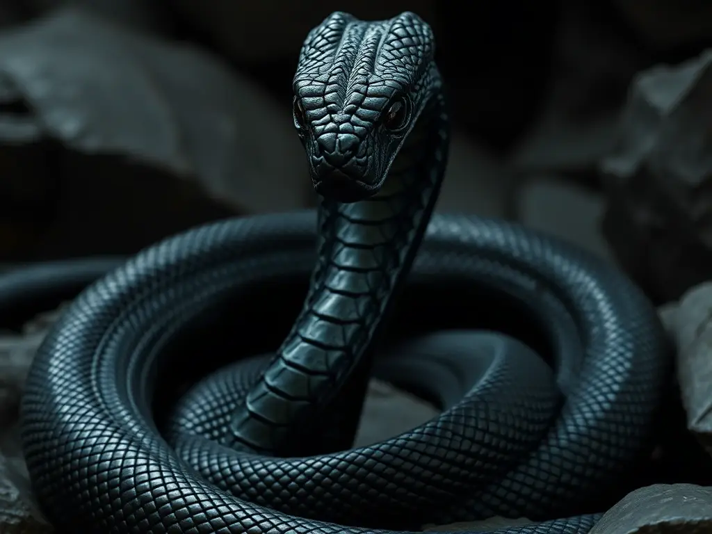 Imagen realista de Nagini, Horcruxo de Voldemort, con detalles mágicos