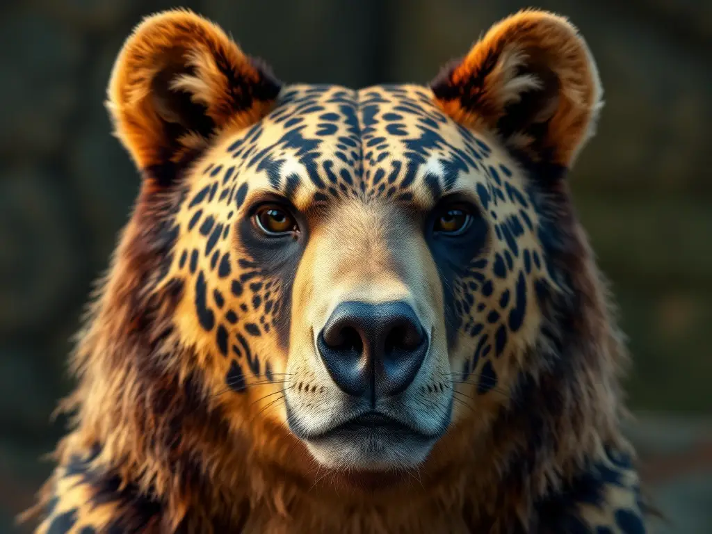 Fotorealista retrato de oso grolar con marcas de jaguar, hermosa sin detalles
