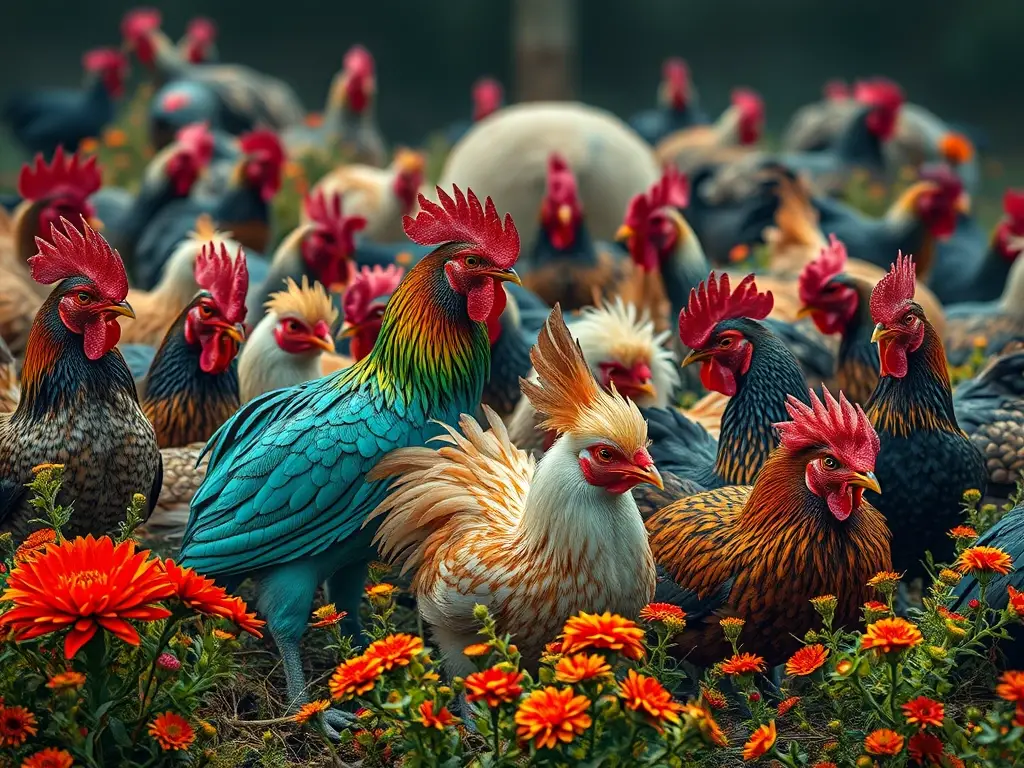 Una granja fantastica en alta resolución, con animales y flores vibrantes