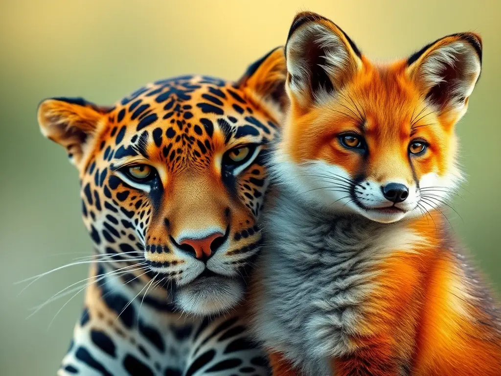 Imagen fotográfica realista de un jaguar y un zorro cruzados con estilo natural