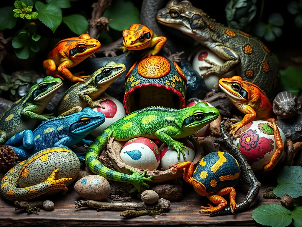 Un retrato realista y de alta resolución de reptiles y anfibios con detalles