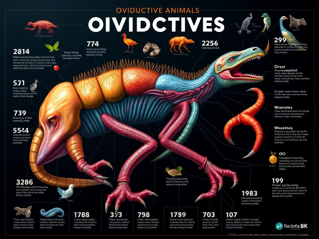 Foto realista y colorida de una infographic de animales oviparos