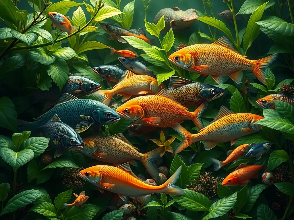 Imagen vibrante de un ecosistema con diversos animales interconectados