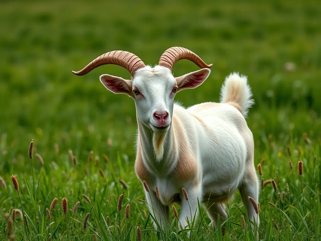 Un goat de la granja, detallado y en un prado, sin texto ni marcas