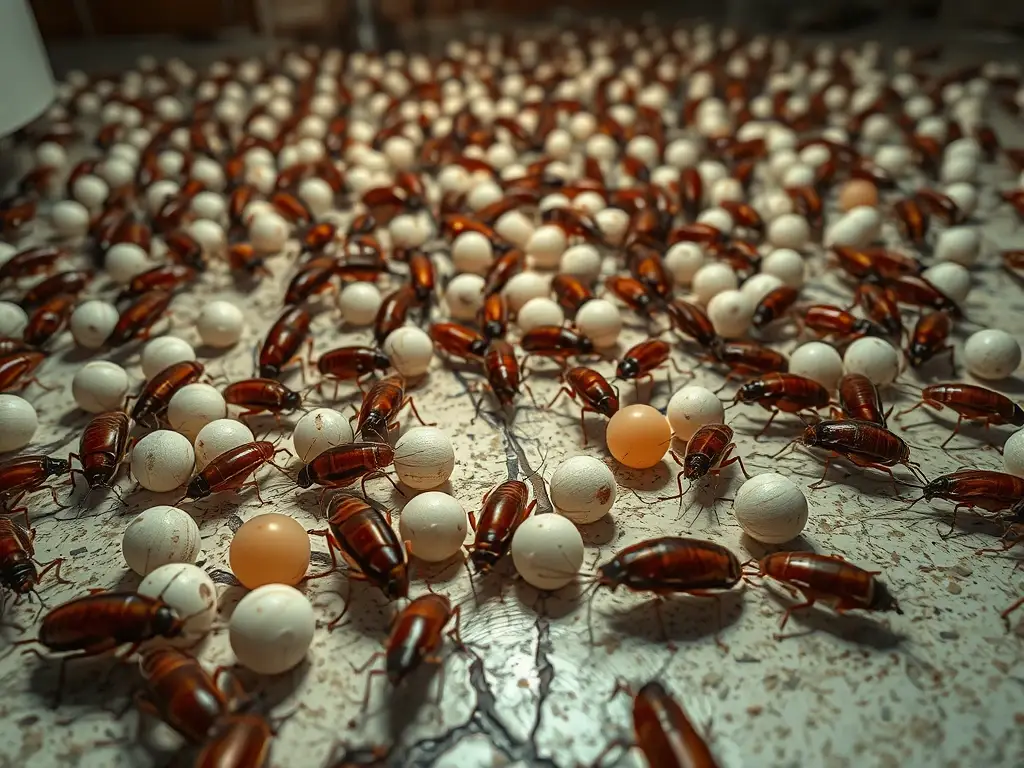 Escena macro hiperrealista de infestación de cucarachas