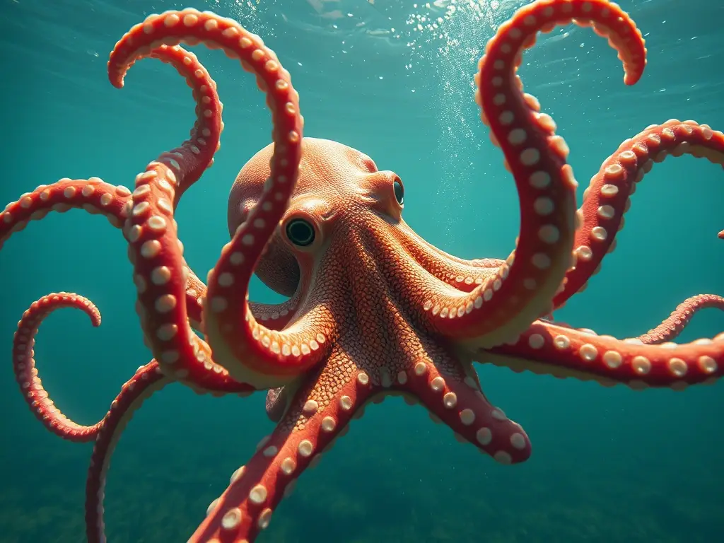 Imagen realista de un pulpo con 8k de detalle y proporciones reales