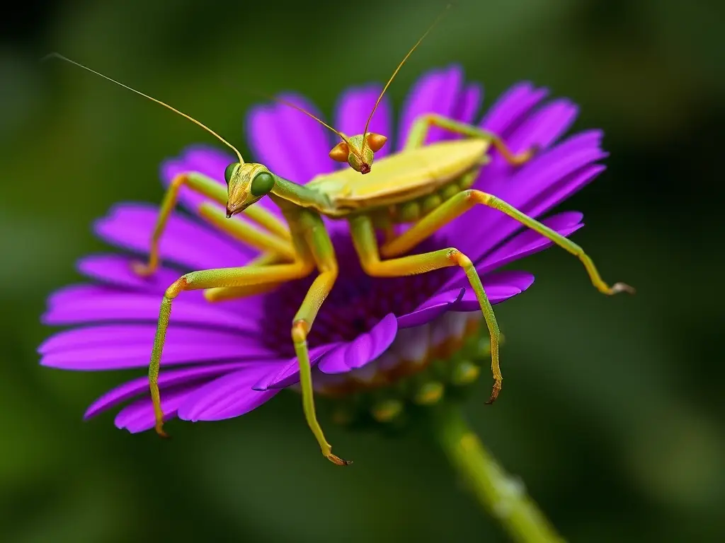 Un mantis de seis piernas, con detalles realistas, en un retrato de alta calidad