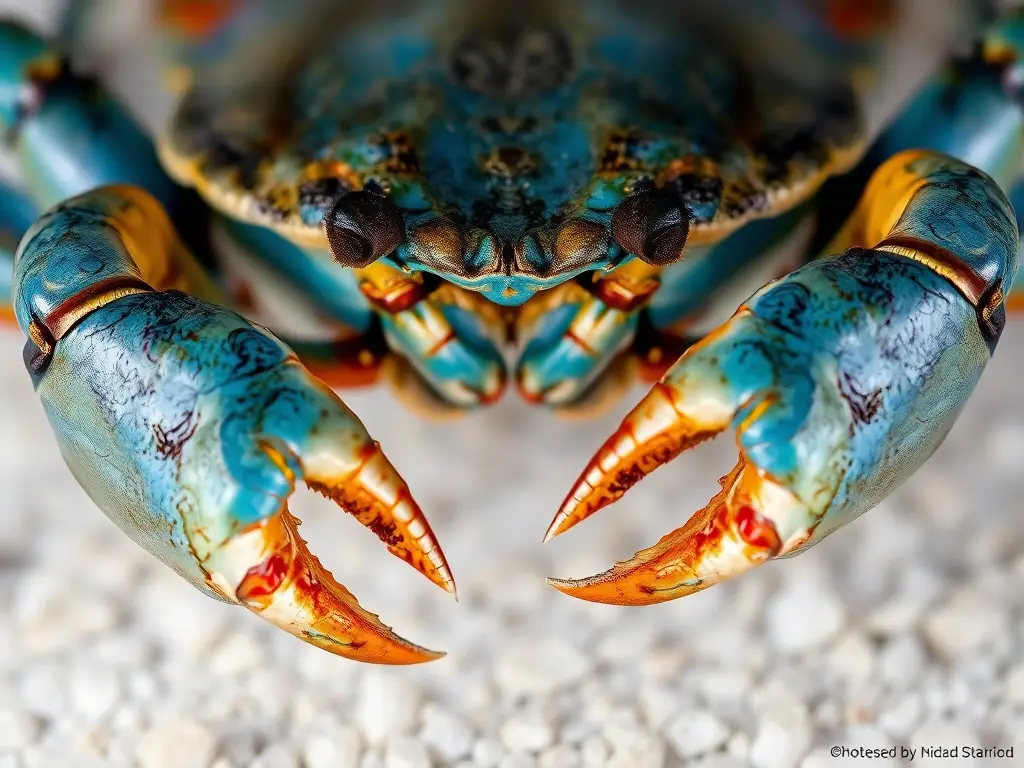 Foto realista de cangrejo azul con pinzas afiladas