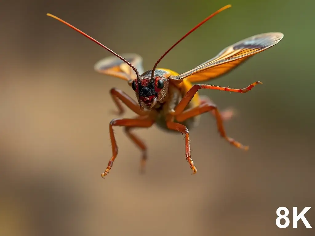 Foto realistic de una mariquita saltando con detalles anatomicos