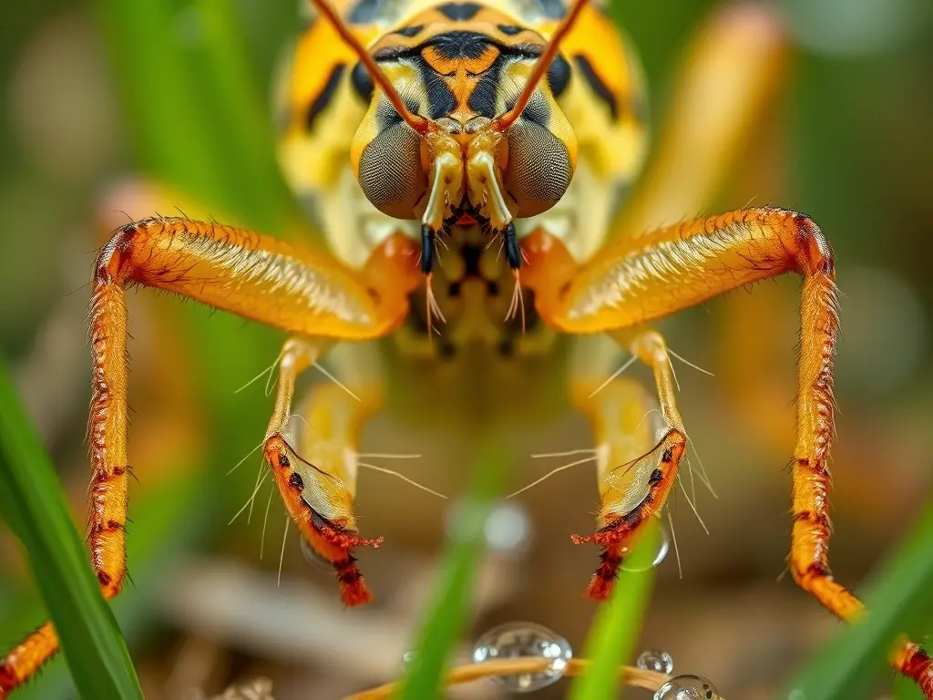 Macro de patas de grillo, detalles sensoriales