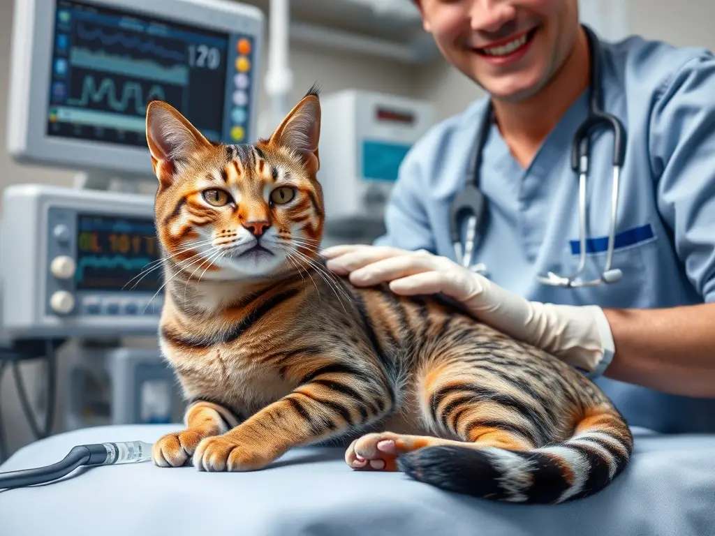 Foto realista de un gato tabby sedado por un veterinario