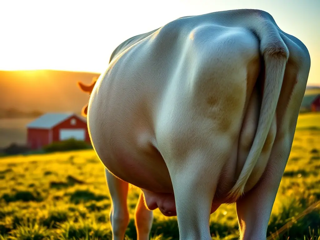 Vaca Holstein embarazada en pasto iluminado
