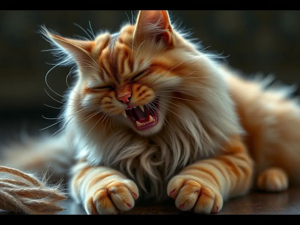 Fotorealista, 8K, gato persa en dolor, sin texto