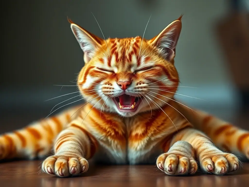 Una fotografía realista de un gato tabby con expresiones de dolor