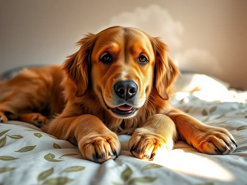 Fotorealistic portada del libro Perros Pegados con un Golden Retriever observando