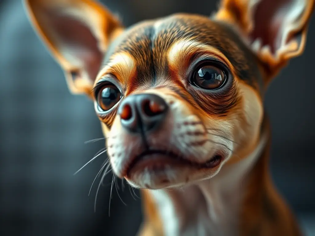 Imagen realista de un chihuahua con expresión preocupada