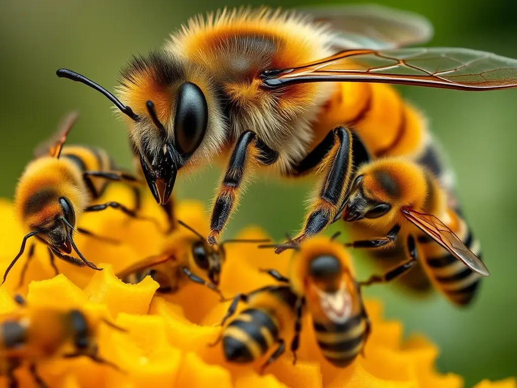 Un retrato realista de abejas de miel