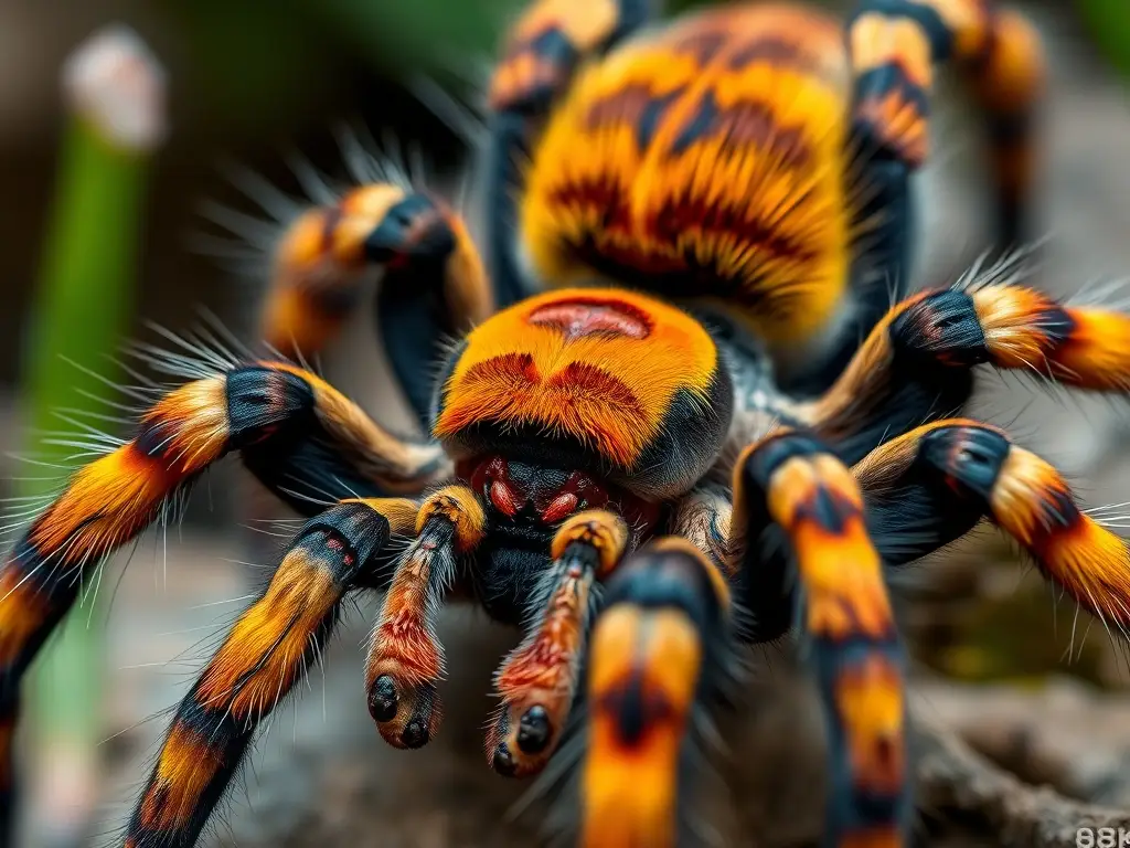 Foto de una tarántula Brachypelma boerhaiensis realistica y detallada, sin texto ni marcas