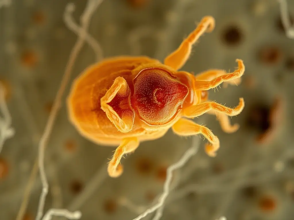 Imagen microscopica realista de ácaro, sin elementos adicionales