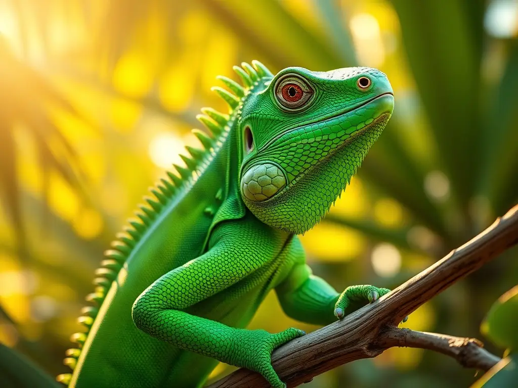 Iguana verde vibrante, salud y cuidado