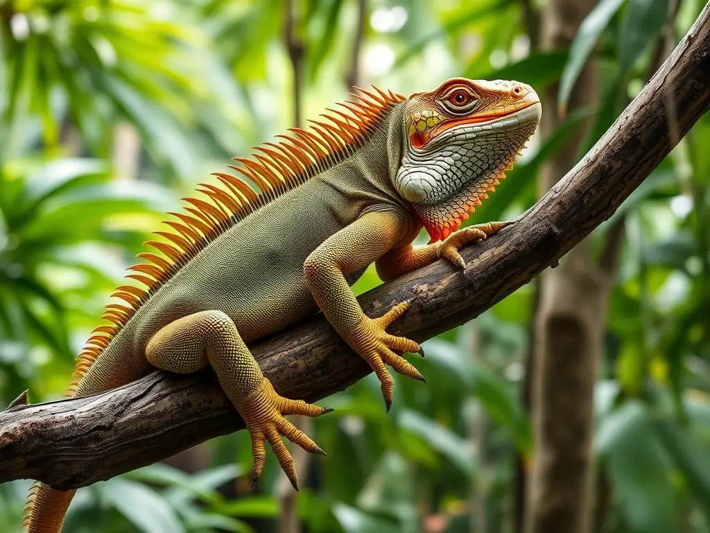 Foto realista de una iguana descansando en un árbol tropical