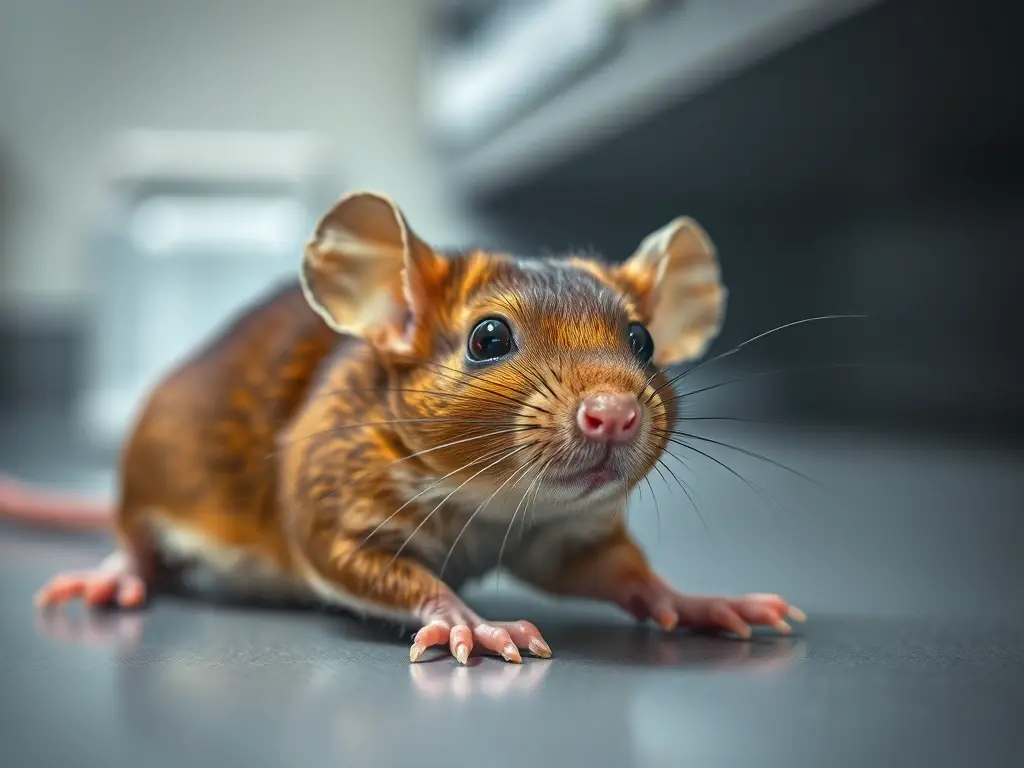 Foto realística de una rata con ojos abiertos observándola