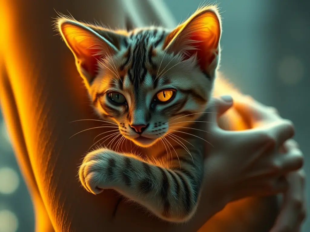 Fotorealista 8K del felino abrazado con una persona