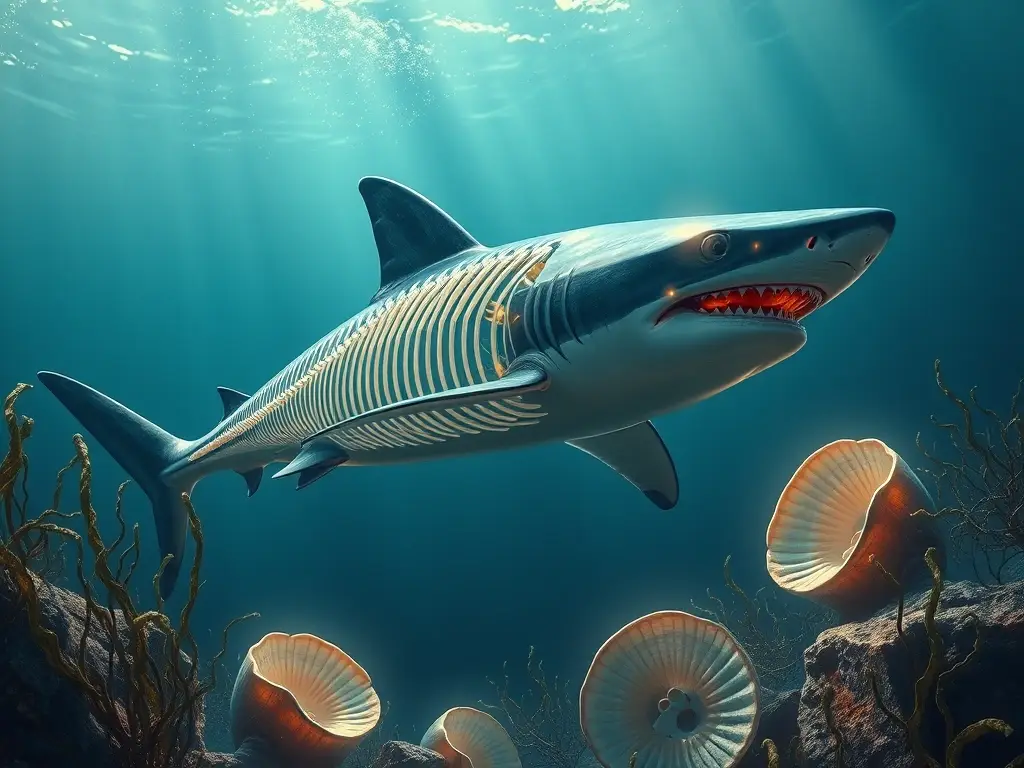 Portada fotorealista de tiburón majestuoso marino
