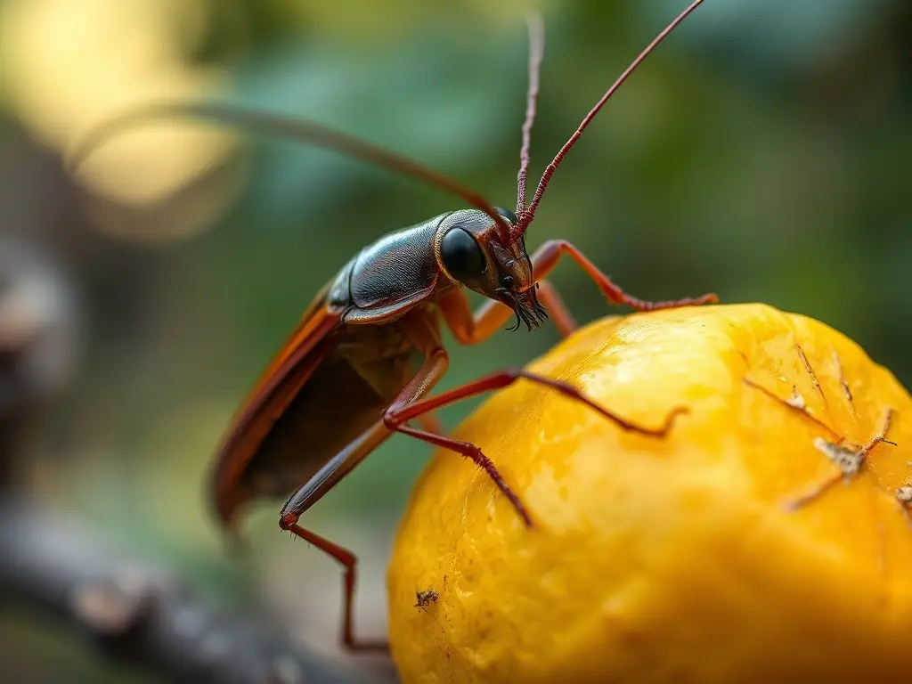 Foto realista de un cockroach comiendo un fruto, sin texto ni logos