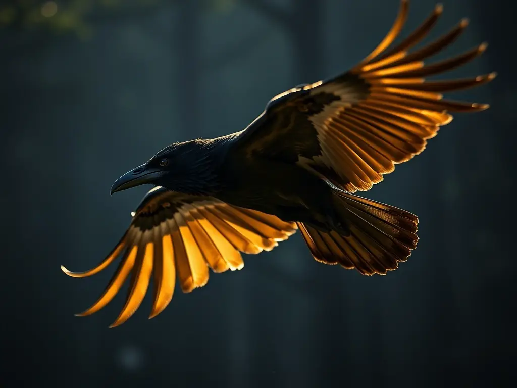 Un majestuoso ala de buitre, fotorealista y detallada, en el bosque oscuro