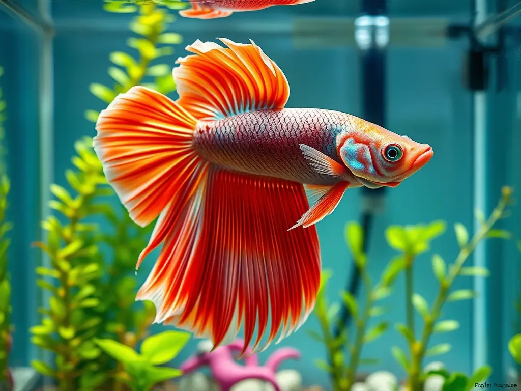 Fotografía realista de un betta en un tanque limpia e ideal