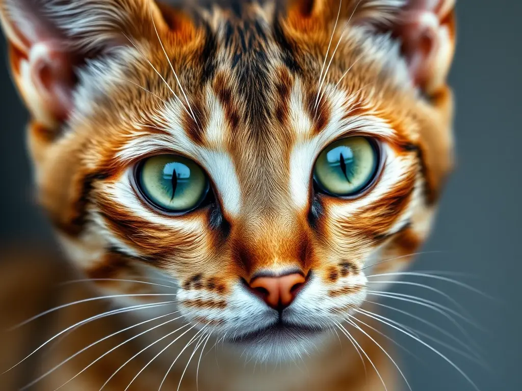 Foto real de un gatito Cuyu con ojos verdes