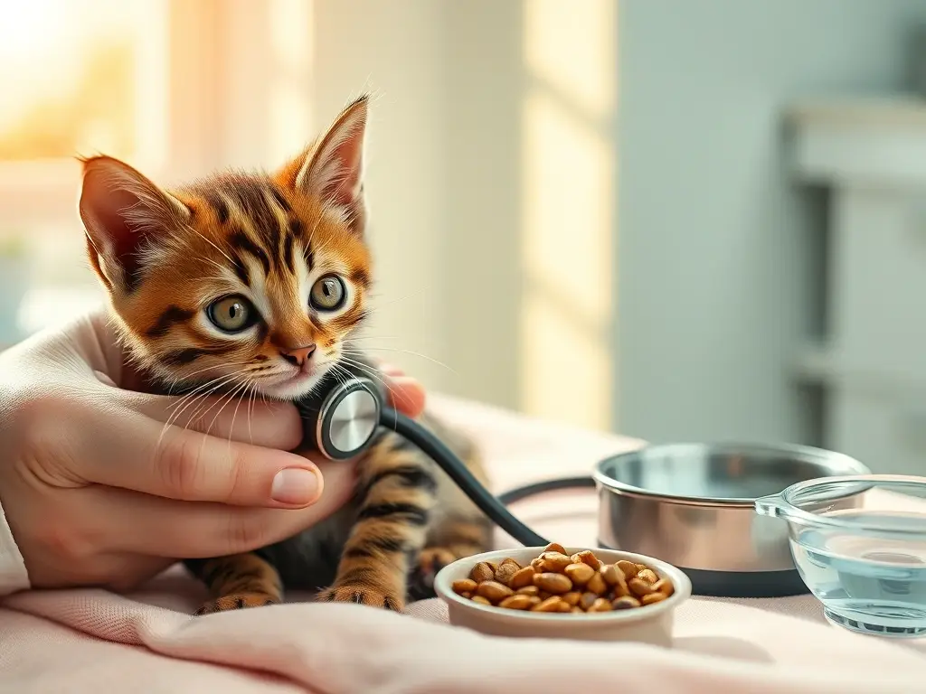 Cachorro de gato abisinio con estetoscopio