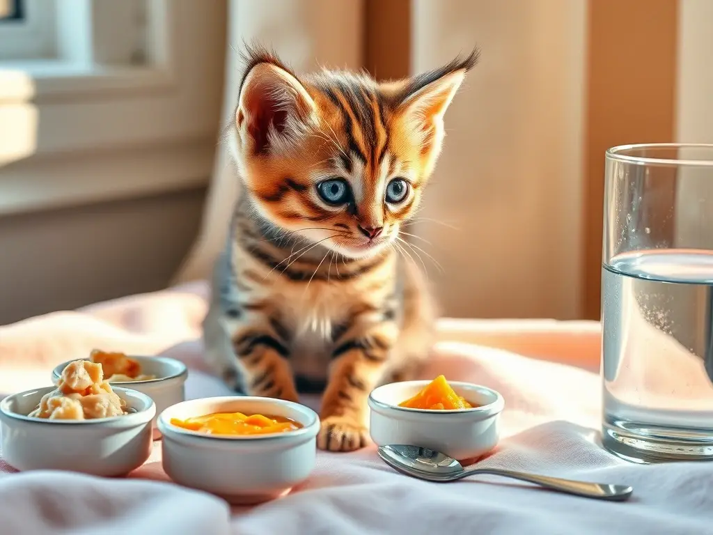 Gatito abisinio en primer plano, comiendo