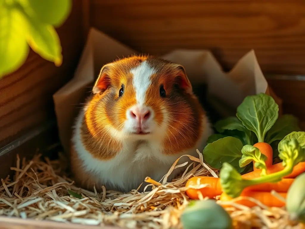 Cobaya preñada en refugio natural y acogedor
