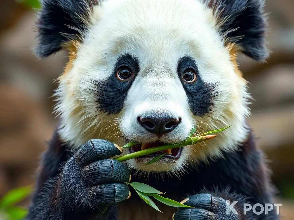 Fotografía realista de panda comiendo bambú
