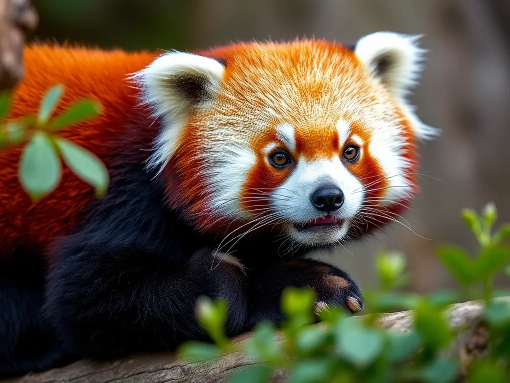 Fotografía realista de un panda rojo en un hábitat natural